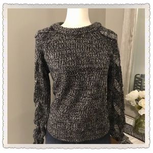 Black Speckled Braided-Sleeve Sweater